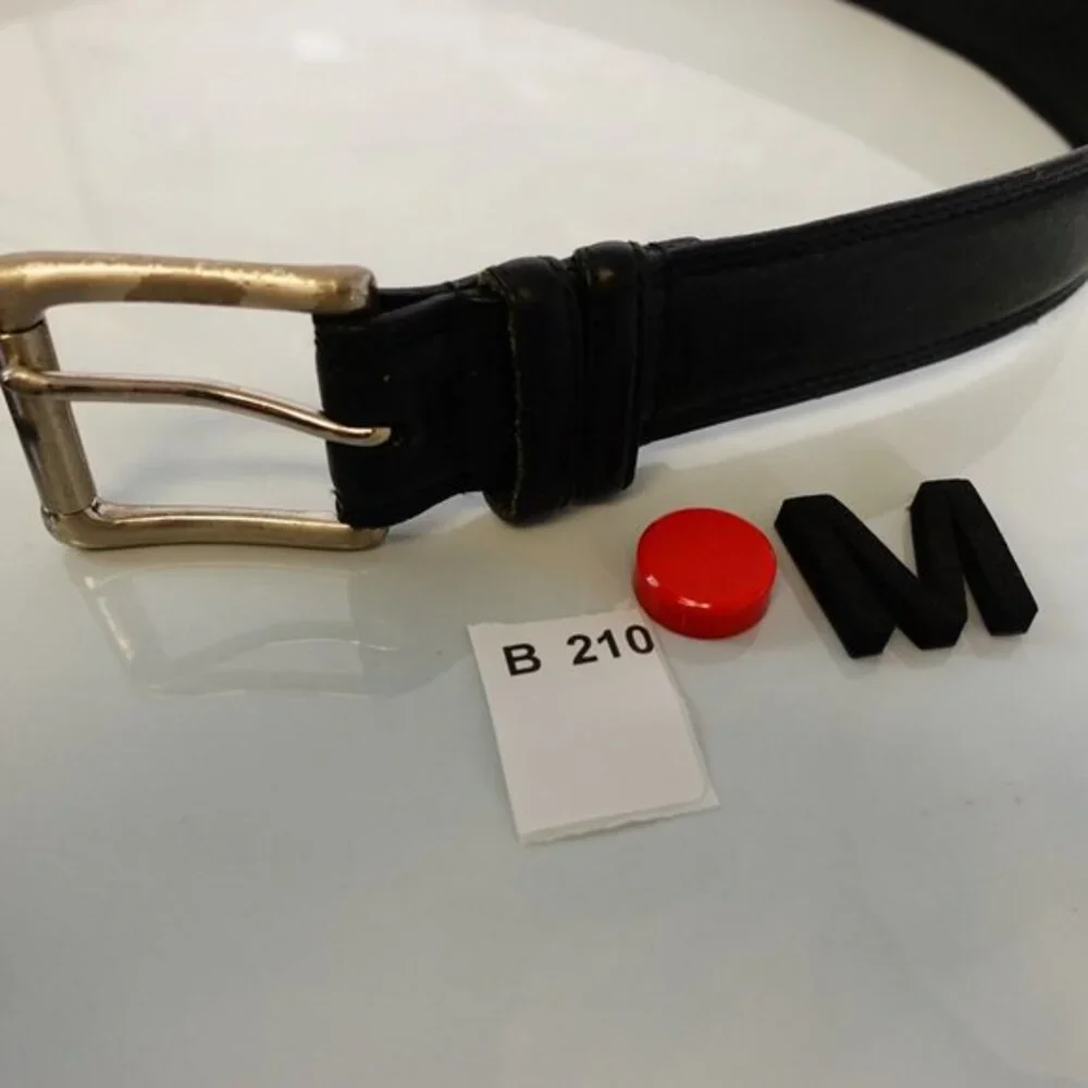 Preppy Black Leather Dress Belt Mens 34 Silver Roller Buckle Office Handmade